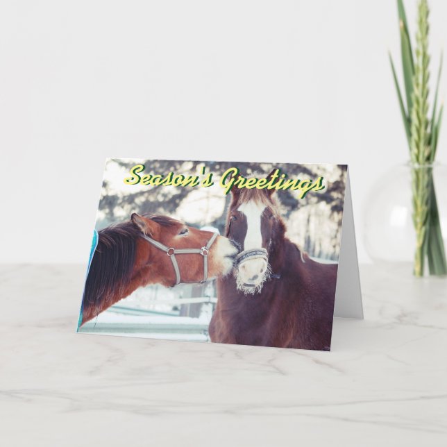 Cavalos no cartão de Natal da neve (Frente)