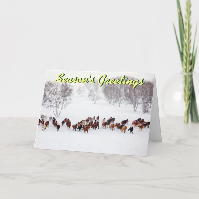 Cavalos no cartão de Natal da neve (Frente)