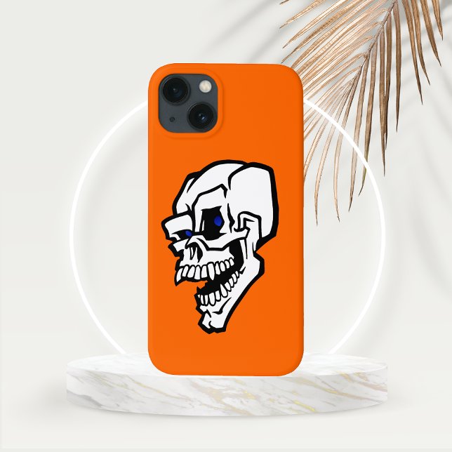 Caveira branca de Mau do Halloween com olhos azuis (Evil Laughing White Skull with Blue Eyes Phone Case)