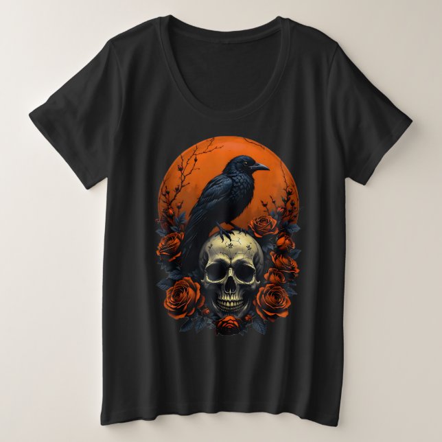 Caveira com Rosas e Camiseta Gótica (Frente do Design)