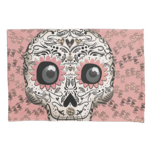 Caveira de Açúcar Rosa e Dourado e Corações Capric