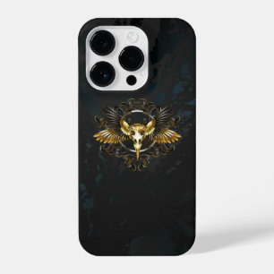 Caveira de Pássaro Dourada em Fundo Preto