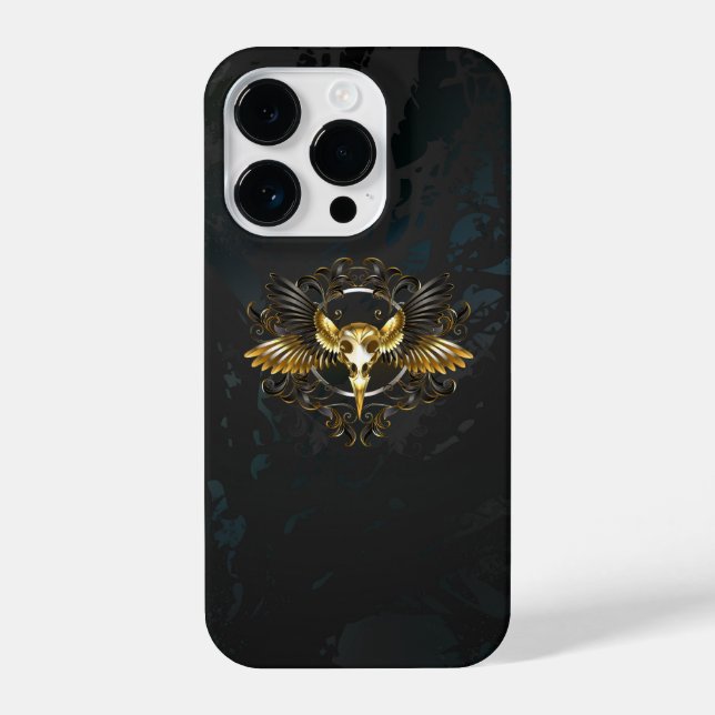 Caveira de Pássaro Dourada em Fundo Preto (Verso)