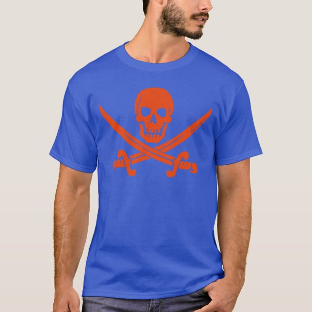 Caveira de Pirata Laranja e Camiseta Azul (Frente)