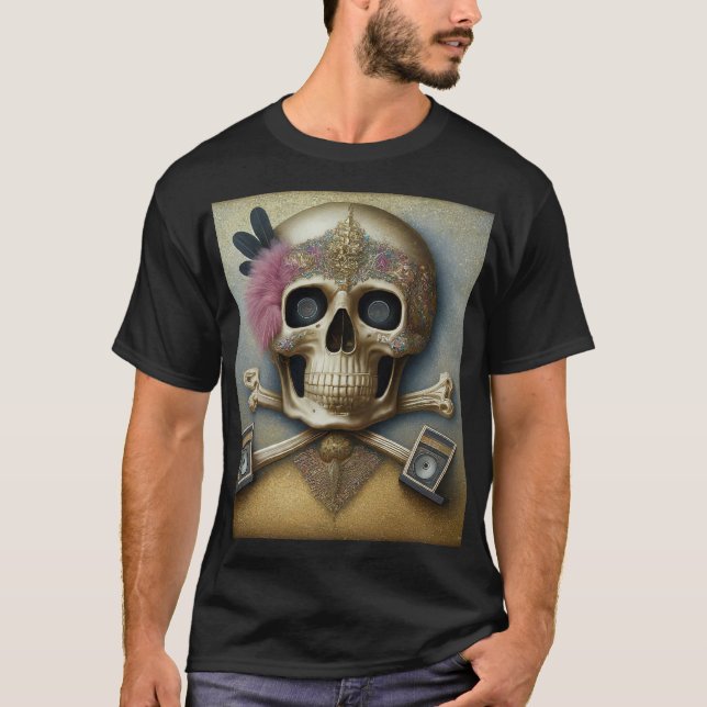 Caveira e Crossbones Rock Tattoo T-shirts design (Frente)