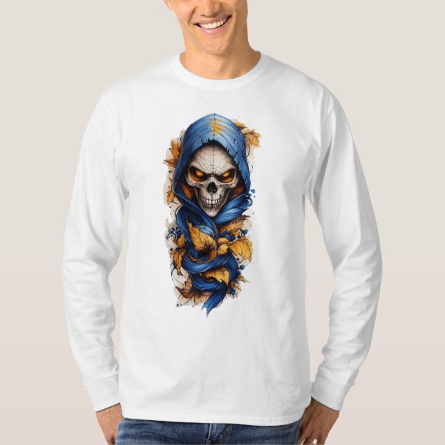 Caveira e outono deixam estilo de tatuagem T-shirt (Frente)