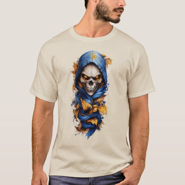 Caveira e outono deixam estilo de tatuagem T-shirt (Frente)