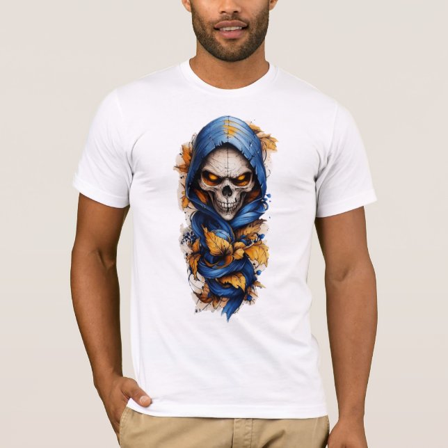 Caveira e outono deixam estilo de tatuagem T-shirt (Frente)