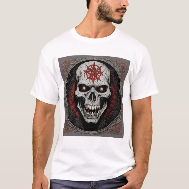 Caveira feroz e Crossbones Rock & Roll T-Shirt De (Frente)