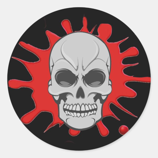 Caveira Irritada e Splat de Sangue: Autocolante Pe (Frente)
