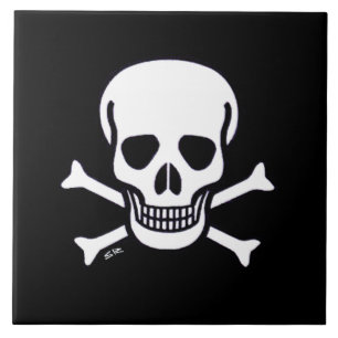 Caveira n Ossos Grande azulejo Preto