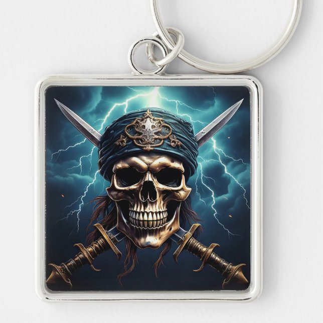 Caveira Pirata com Chaveiro de Espadas (Frente)