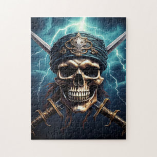 Caveira Pirata com Quebra-cabeça de Espadas