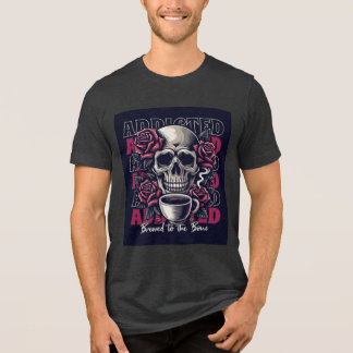 Caveira viciada e Rosas Café T-Shirt Design