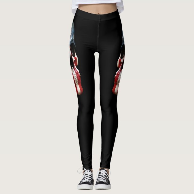 Caveiras vermelhas brancas e azuis em leggings pre (Frente)