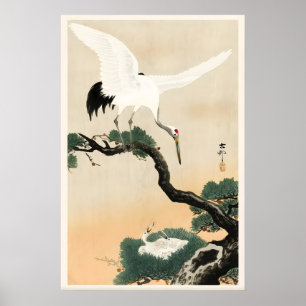 Cegonha e Pinheiro Impressão de Arte Japonesa  Cas
