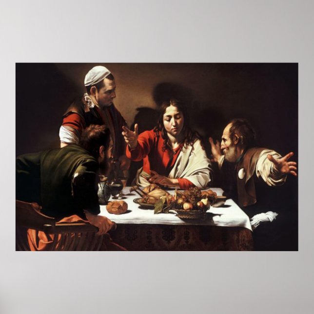 Ceia na Poster de análise de Emmaus Caravaggio (Frente)