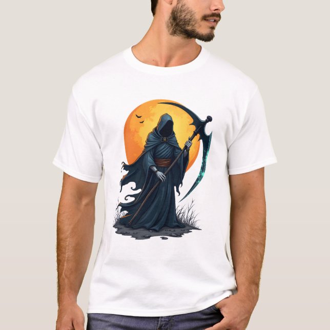 Ceifador com Foice � Camiseta Assustadora de Hallo (Frente)