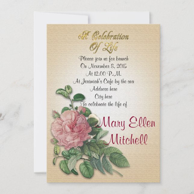 Celebração da vida Convite à rosa de colheita (Frente)