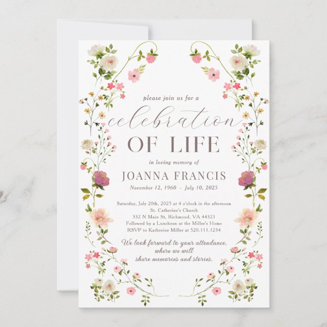 Celebração Da Vida Floral Bela Convite (Frente)
