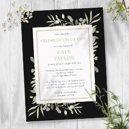 Celebração da Vida Verde Carta de Convite Preta