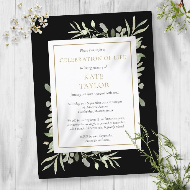 Celebração da Vida Verde Carta de Convite Preta (Criador carregado)