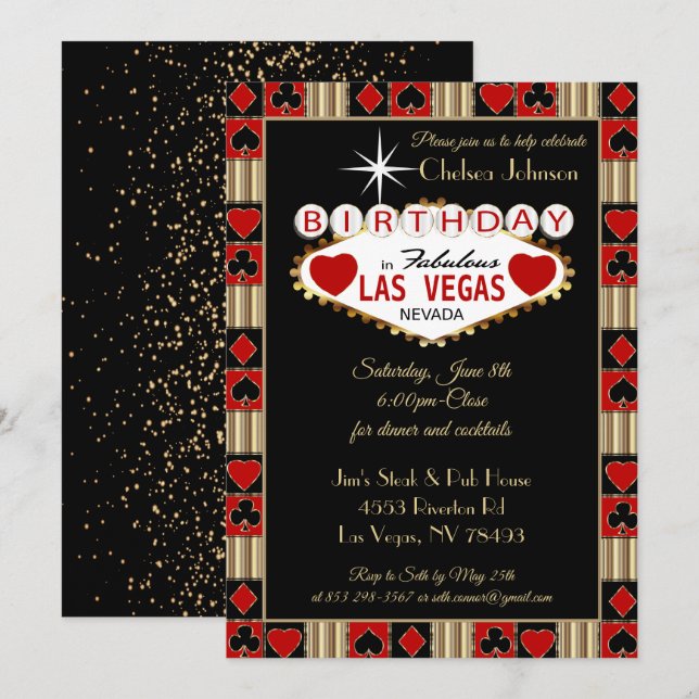 Celebração de Aniversário em Las Vegas | Convite d (Frente/Verso)