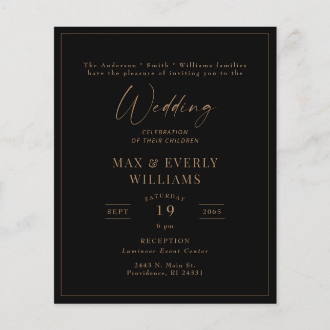 Celebração de Casamento Preto e Dourado com Enquad (Frente)