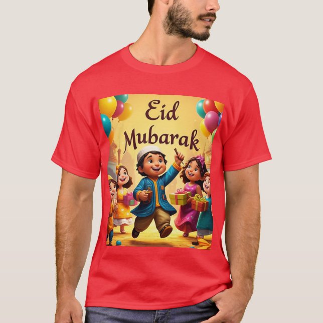 Celebração de Eid Mubarak com camiseta Brown Red M (Frente)