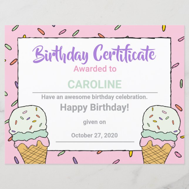 Celebração de Evento de Sorvete Certificado de Sor (Frente)