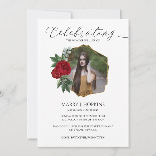 Celebração de Fotos do Flor Vermelho do Convite à  (Frente)