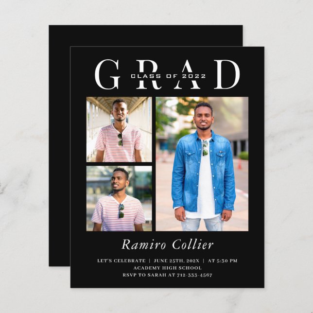 Celebração de Graduação de Foto em Branco Negro Si (Frente/Verso)