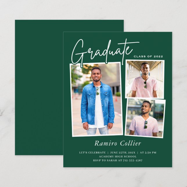 Celebração de Graduação de Foto em Branco Verde Tr (Frente/Verso)