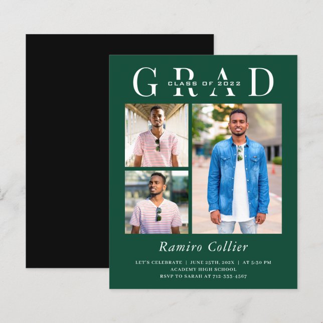 Celebração de Graduação de Foto Verde 3 Minimalist (Frente/Verso)