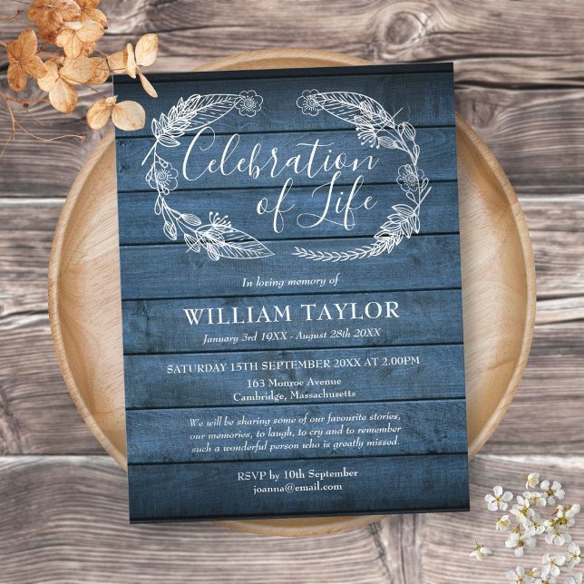 Celebração de Madeira Azul do Convite Funeral da V (Criador carregado)