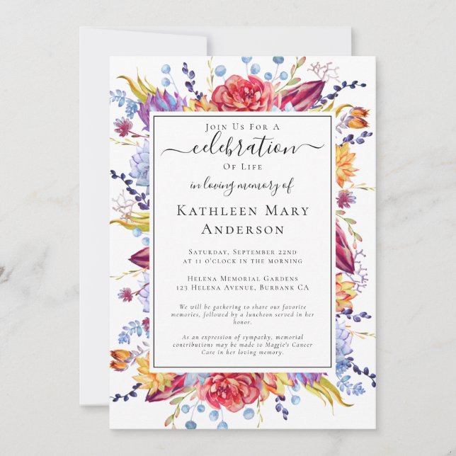 Celebração de Suculentos do Convite à Memória da V (Frente)