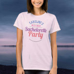 Celebração de uma T-Shirt Festa de solteira<br><div class="desc">Para celebrar uma Festa de solteira. Projetado para alguém que está tendo uma "Festa de solteira"! Camiseta de celebração de festa de solteira ou Hen Night com a data da festa. Camisa de festa de solteira. Adicione o nome da pessoa cuja parte é. t-shirt de festa de solteira.</div>