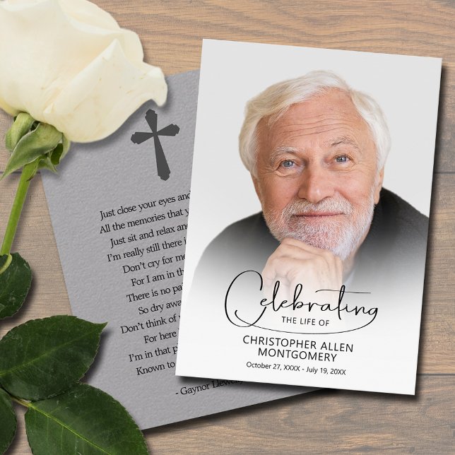 Celebração do Cartão de Oração de Foto Vida (Celebration of Life photo prayer card printed on Premium Grey paper)