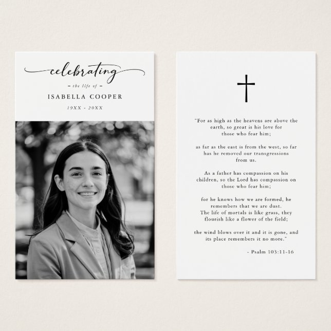 Celebração do Cartão de Oração Funeral Elegante da (Frente & Verso)