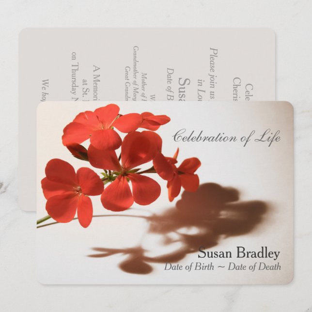 Celebração do Geranium do Anúncio do Funeral da Vi (Frente/Verso)