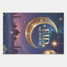 Celebração Islâmica Dourado e Azul Marinho Eid Al 