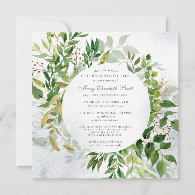 Celebração Verde da Vida Convite Funeral (Frente)