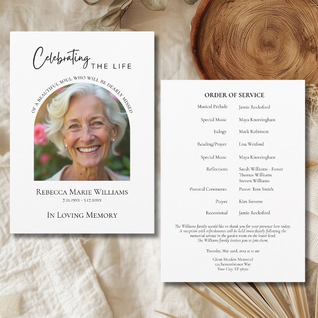 Celebrando a Vida Moderno Programa de Funeral com  (Celebrating The Life Modern Arch Photo Funeral Program)