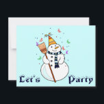 Celebrando o Convite Snowman - Dentro de Vazio<br><div class="desc">Feliz boneco de neve celebrando com confete flutuando ao seu redor.</div>