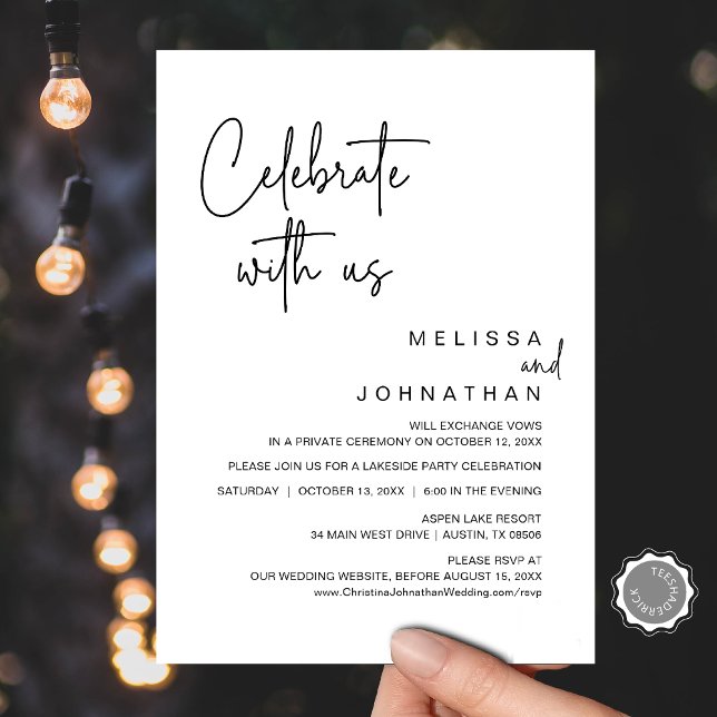 Celebrar conosco, Convite do Partido do Elopemento (Celebrate with us, Wedding Elopement Dinner Party Invitation, Digital Downloadable)