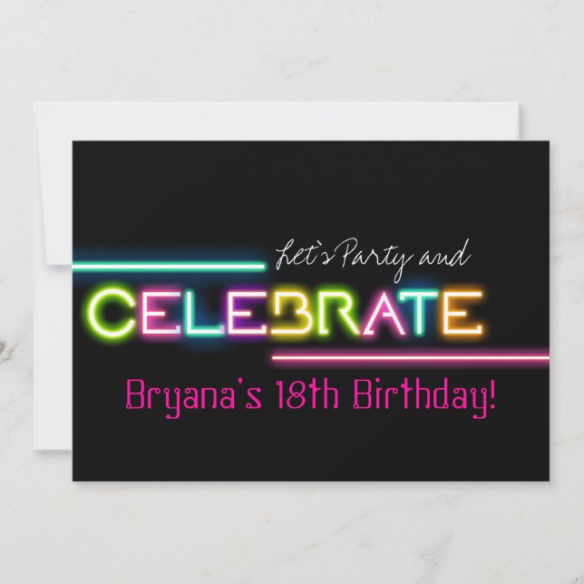 CELEBRAR Luzes de Neon Brilhantes Convite para Fes (Frente)
