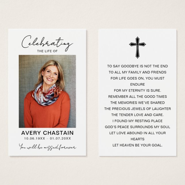 Celebration Of Life Funeral Photo Prayer Cards (Frente & Verso)