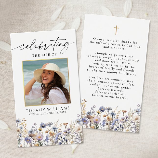 Celebration of Life Wildflowers Photo Prayer Card (Criador carregado)