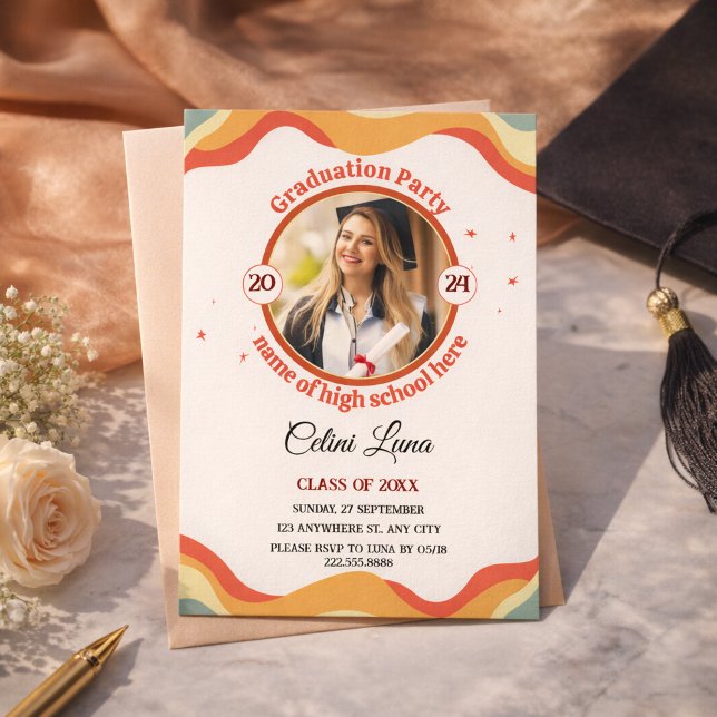 Celebre com Convites de Formatura Groovy Retro (Celebrate with Groovy Retro Graduation Invitations)