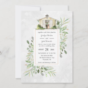 Celeiro Elegante Convite de Casamento Aquarela